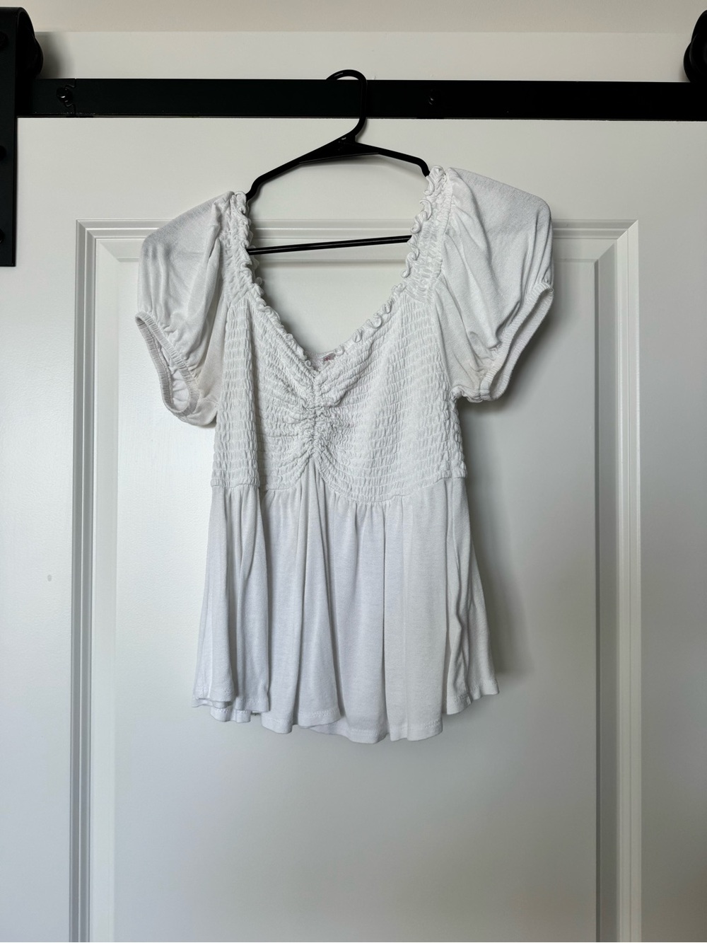 No Boundaries White Smocked V-Neck Peasant Blouse